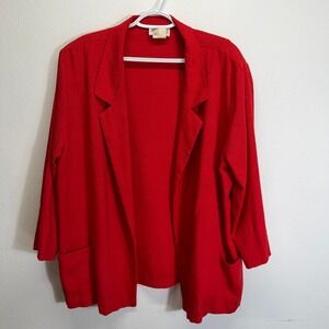 Joanna Plus Vintage Red Open Front Blazer Jacket Textured Plus Size 22W USA Made